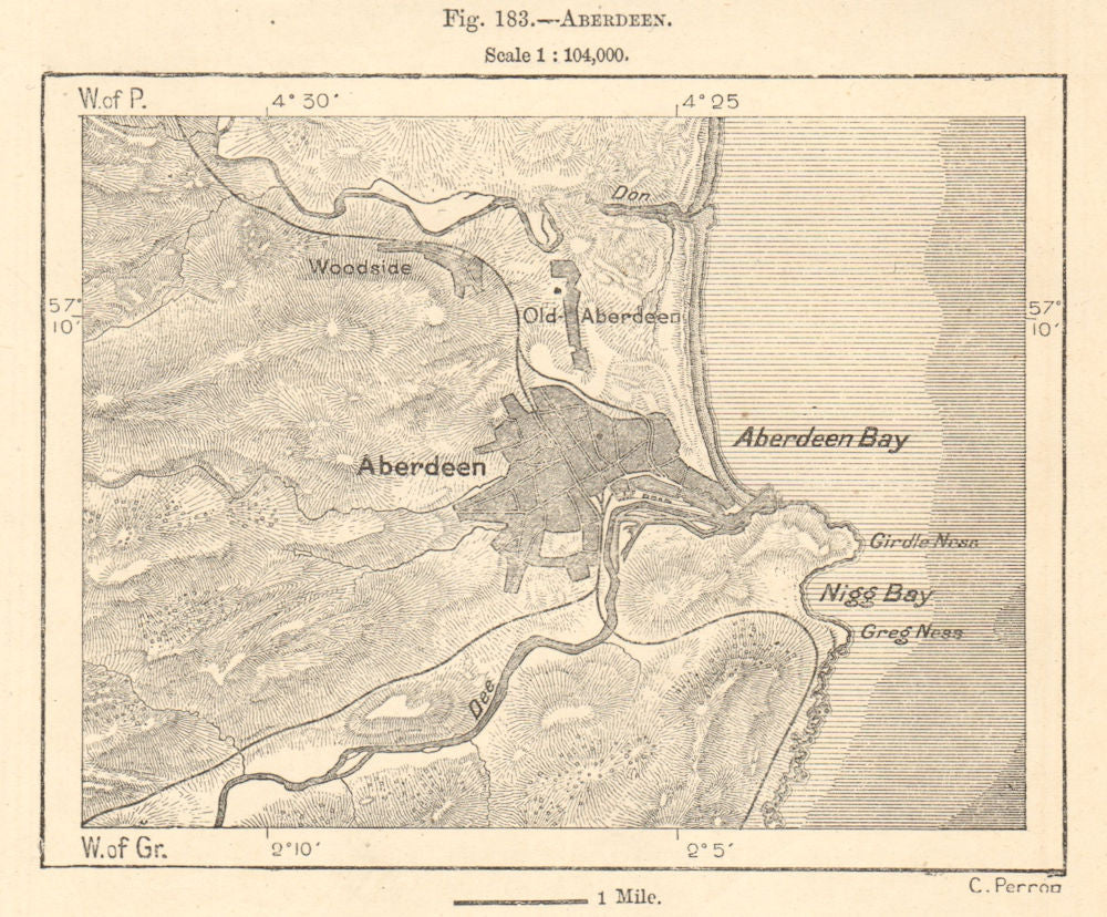 Aberdeen & environs plan. Aberdeenshire. Scotland. Sketch map 1885 old